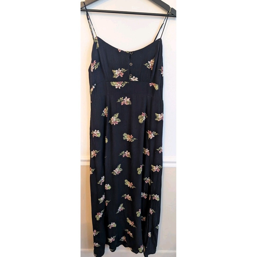 Volcom Maxi Black Tropical Dress Juniors Size XL Side Slit Vacation Boho